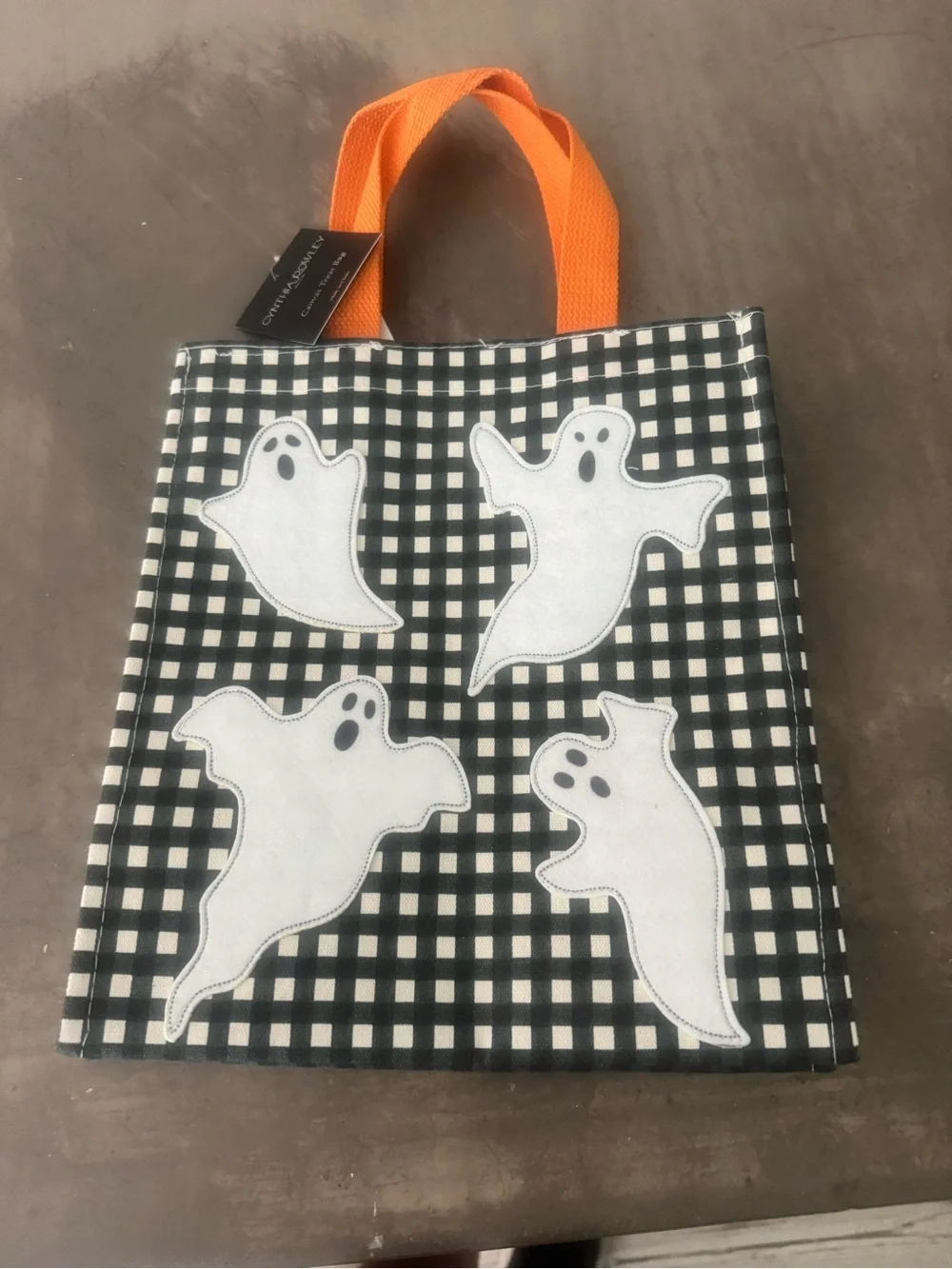 Halloween Ghost Trick-or-Treat Tote Bag with Orange Handles(can be a purse👻)